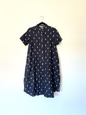 Joy Abstract Print Linen Blend Mandarin Collar Mini Shirt Dress